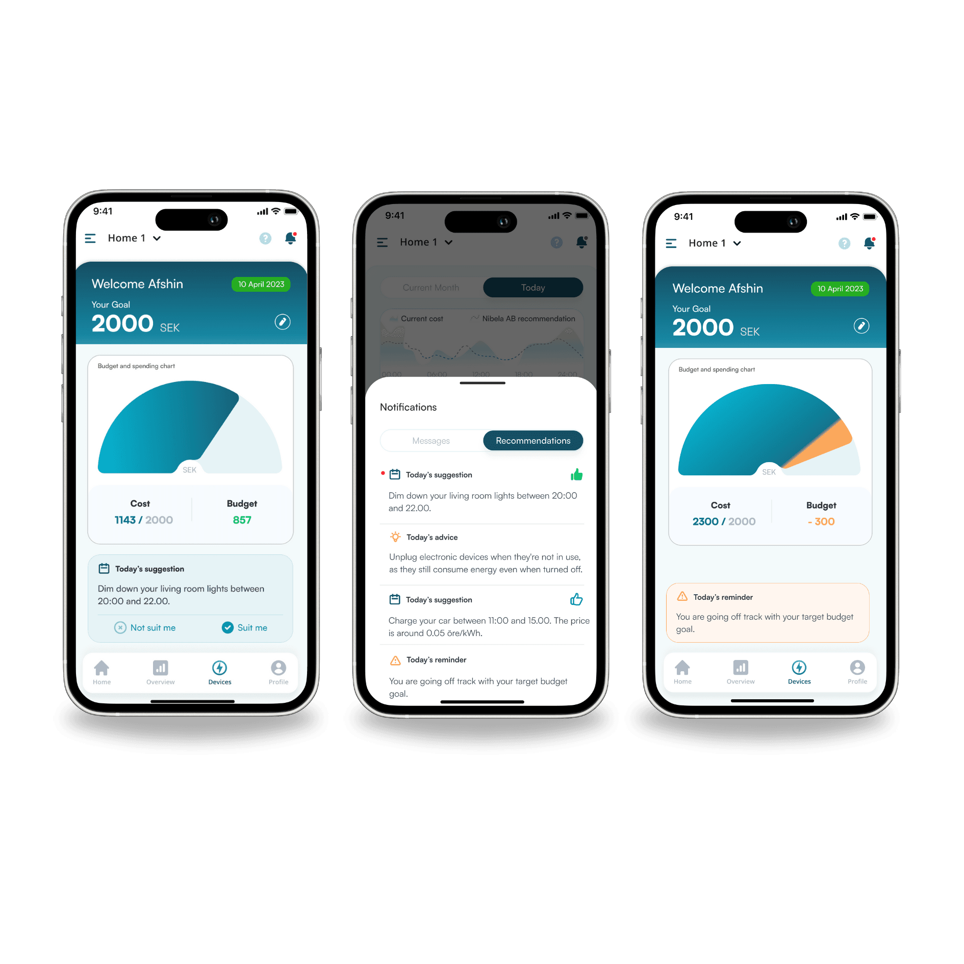 Skärmbilder från Nibela-appen
